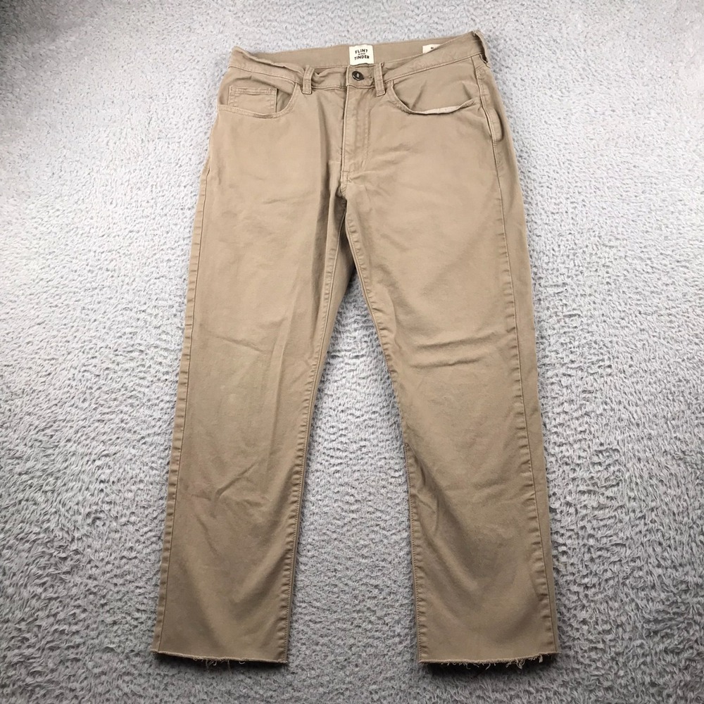 Flint & Tinder 365 Pants Mens 30 (31x24) Slim Fi6 Khaki Cropped 5 Pocket Chino